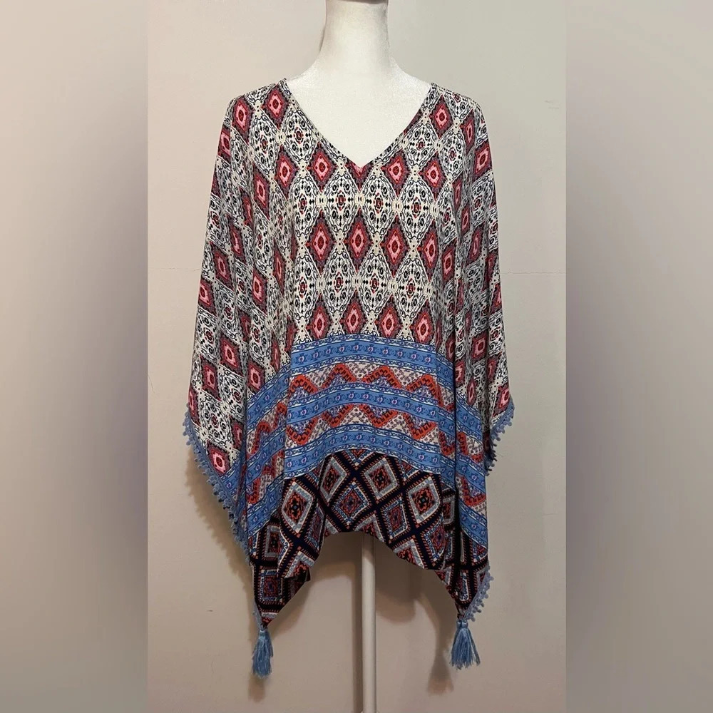 Jade by Melody Tam Boho Tassel Caftan Poncho Top Sz M/L R1